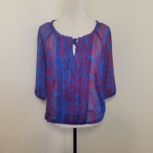 Express Sheer Blouse Size Small Blue Purple 3/4 Sleeve Lightweight Top Layering